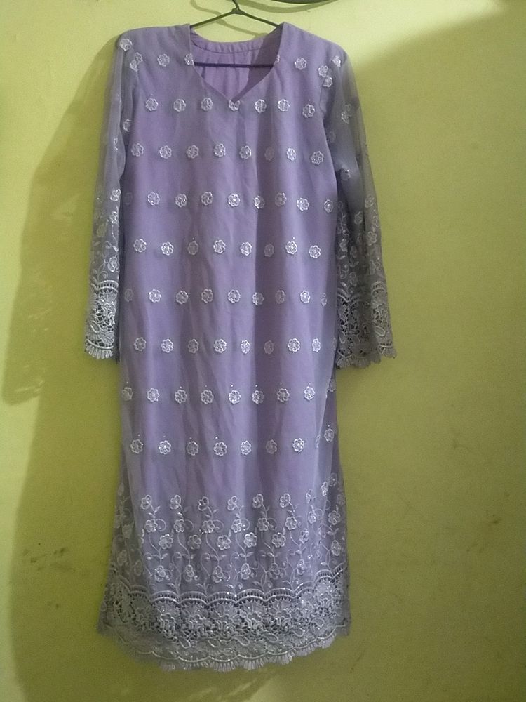 Lavender Kurta Set With Shalwar And Dupatta