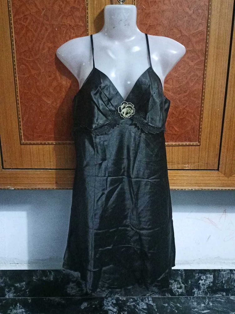 Black Satin Night Slip