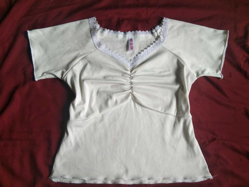 Lace Trim Ruched Blouse