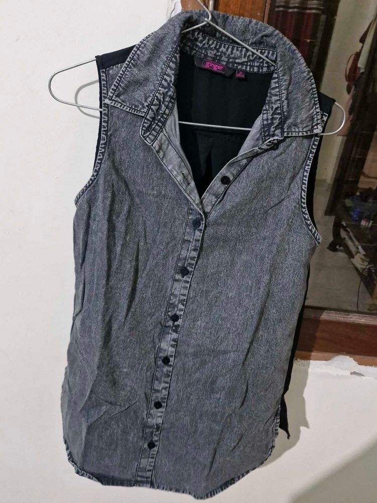 Gray Denim Sleeveless Top