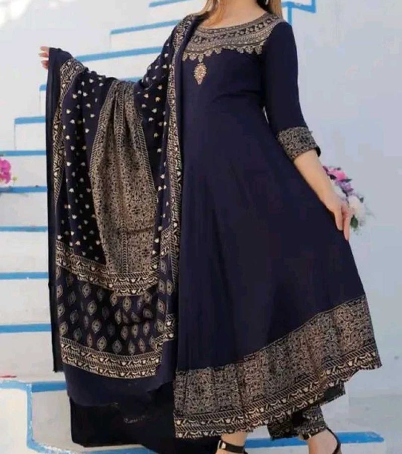 Anarkali Navy Blue Kurta &amp; Dupatta Set