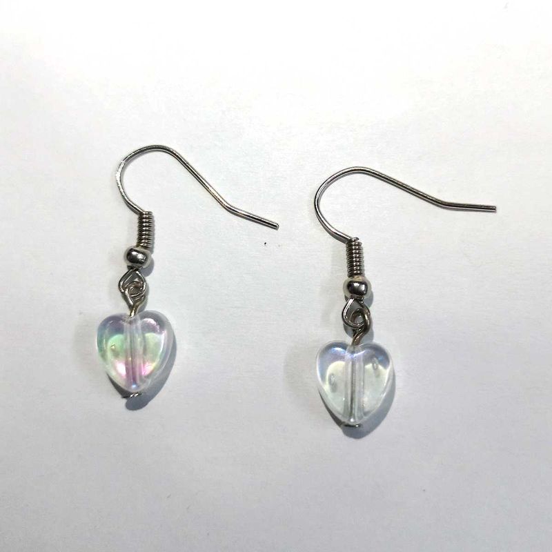 Handmade Clear Heart Earrings