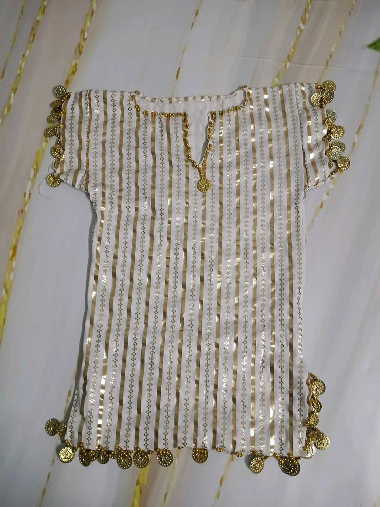 Gold &amp; White Embellished  Dress