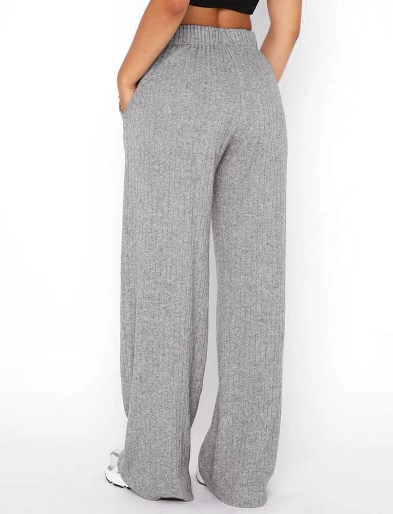 Grey Ribbed Fit And Flare Pants