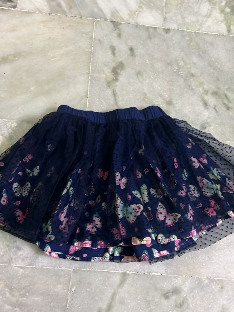 Navy Blue Butterfly Skirt For Kids