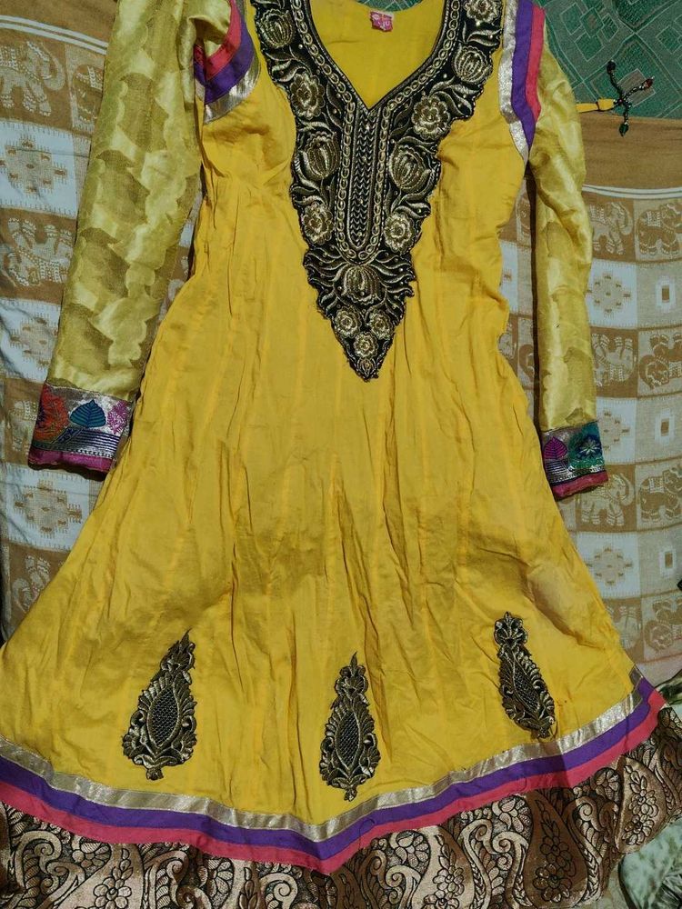 Yellow Embroidered Anarkali Kurta