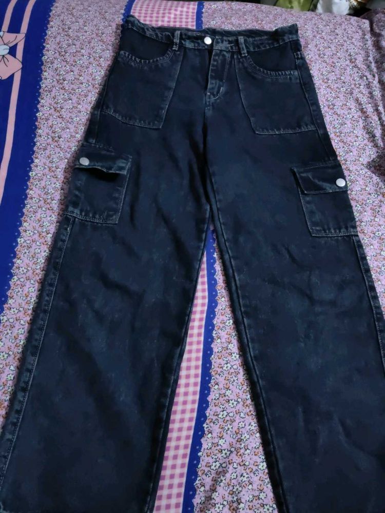 Blue Cargo Jeans - Wide Leg