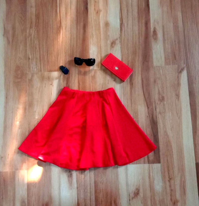 Red Mini Skirt With Attached Shorts