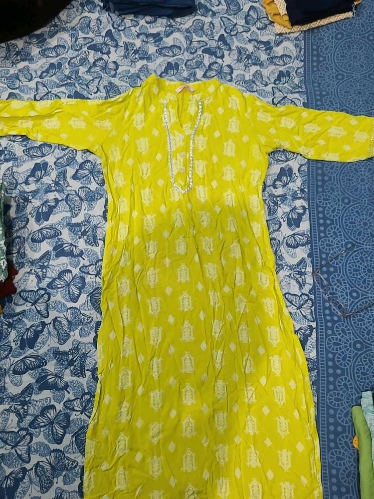 Yellow Printed Kurta