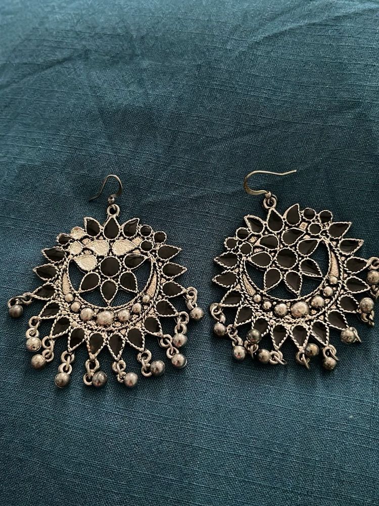 Statement Silver &amp; Black Drop Earrings