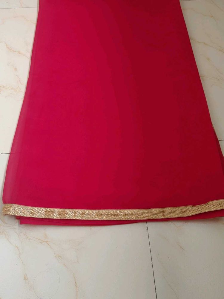 Red Saree with readymade free size padded blouse