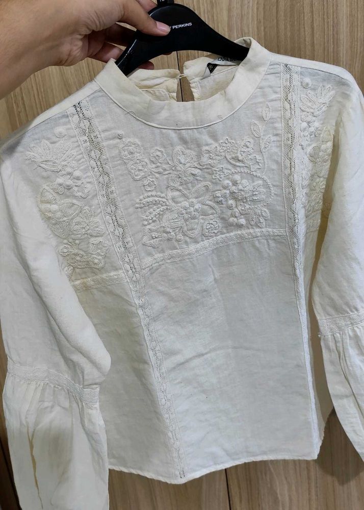 Zara Off White Embellished Top