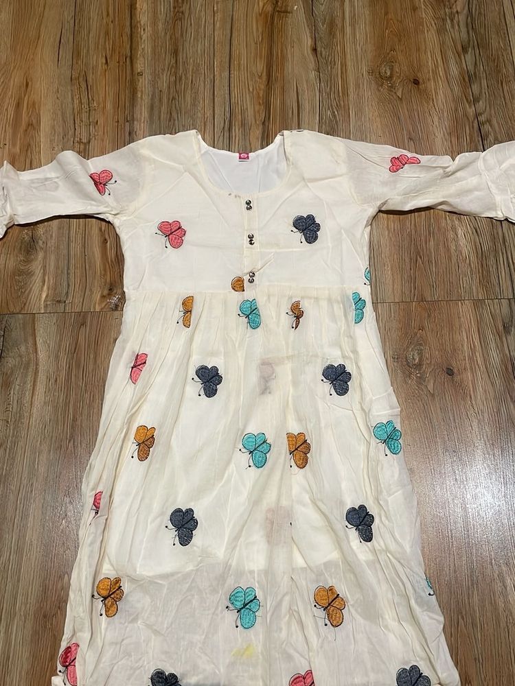 Butterfly Print White Dress
