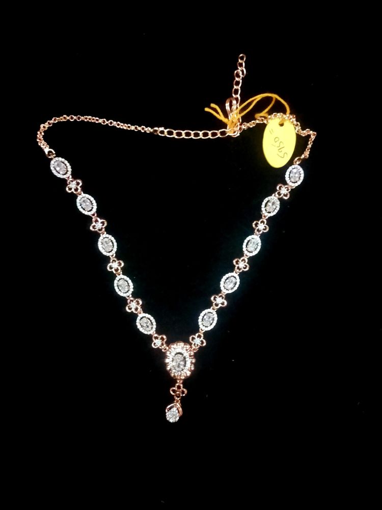 Rose Gold Diamond Necklace With Earings