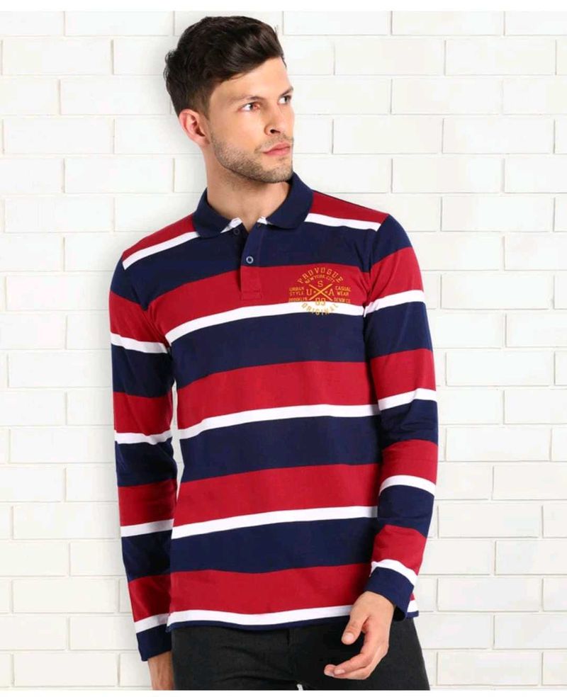 Provogue Striped Long Sleeve Polo Shirt
