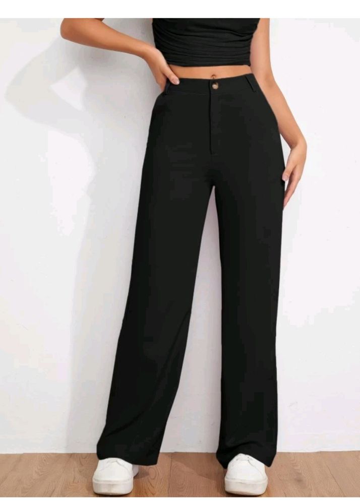 KOTTY Women Regular Fit Black Wide Leg Trousers