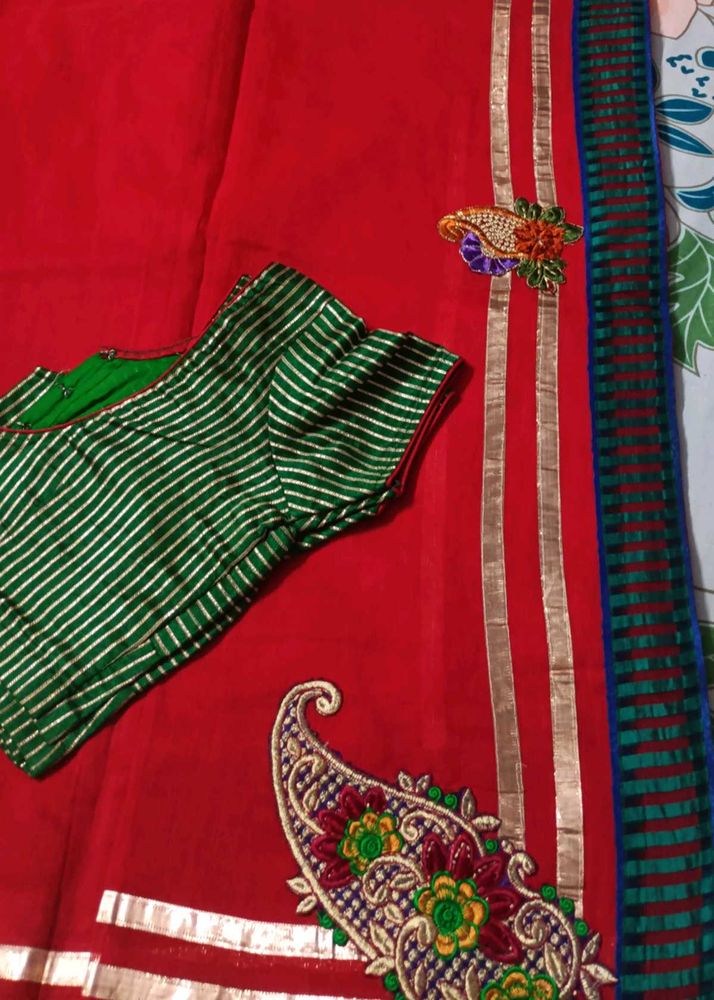 2 Combo Heavy Designer Fancy Kota Red Saree