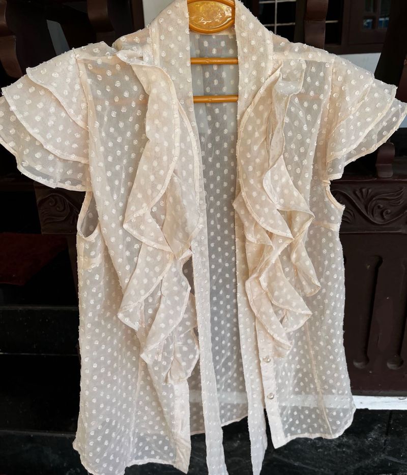 Ruffled Sheer Button-Down Top