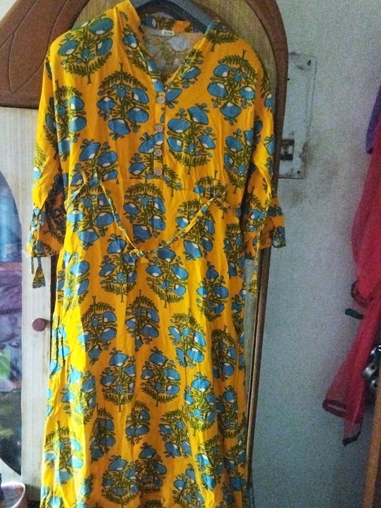 A line  Mustered Sky Blue Booti Print Kurta
