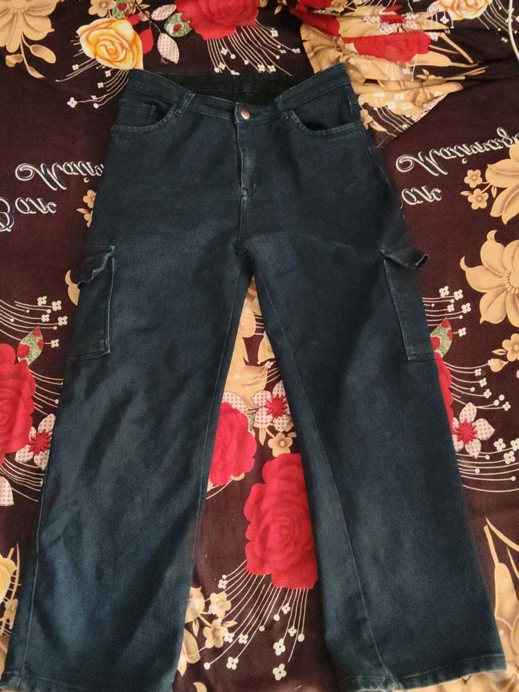Dark Blue Denim Cargo Pants