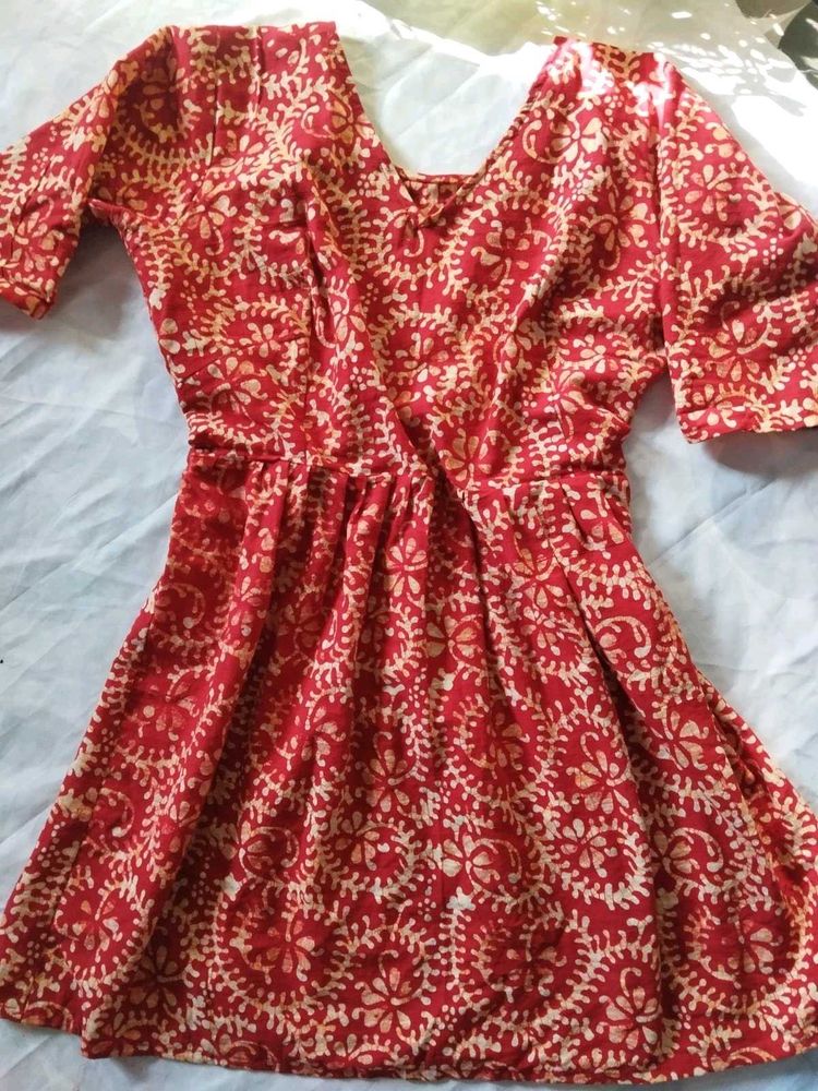 Red &amp; Beige Printed Dress
