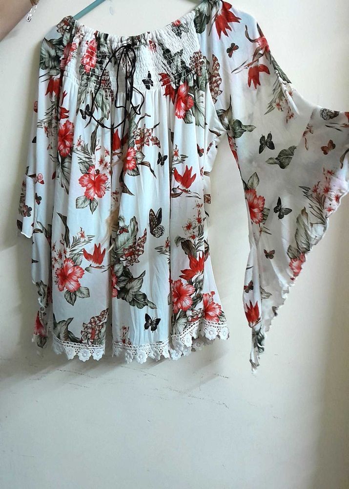 Floral Print Top (Off-White)