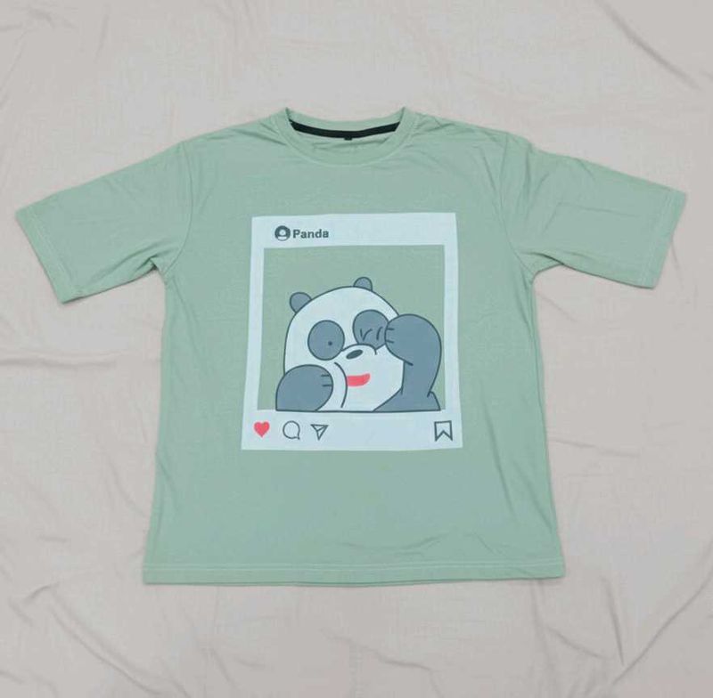 Cute Panda T-Shirt | Olive Green