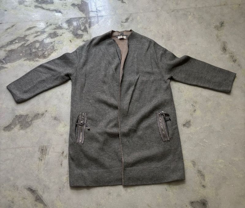 Gray Open Front Cardigan