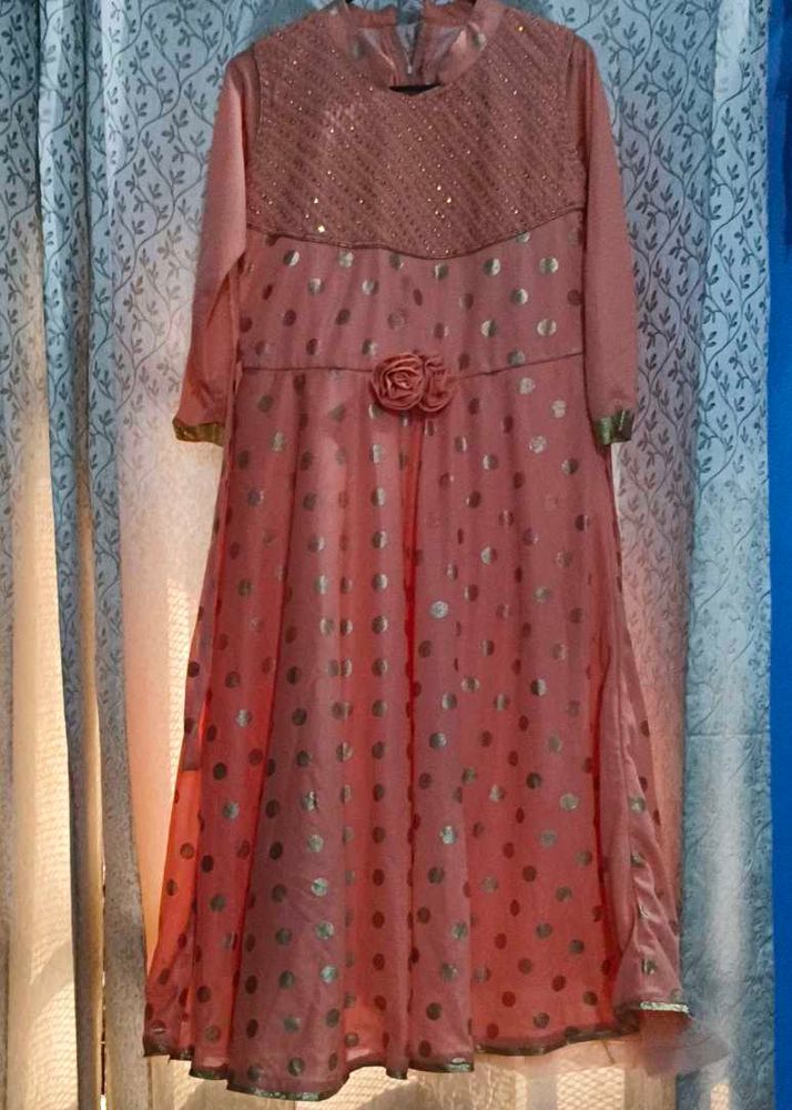 Peach &amp; Gold Polka Dot Dress