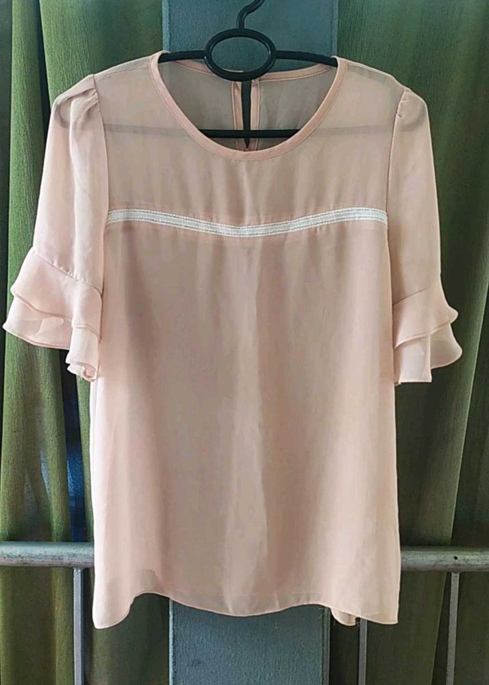 Peach Ruffle Sleeve Top