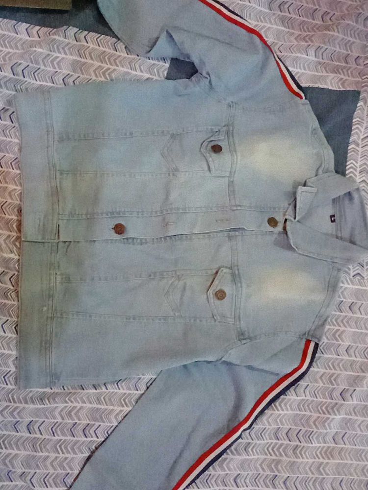 Striped Sleeve Denim Jacket