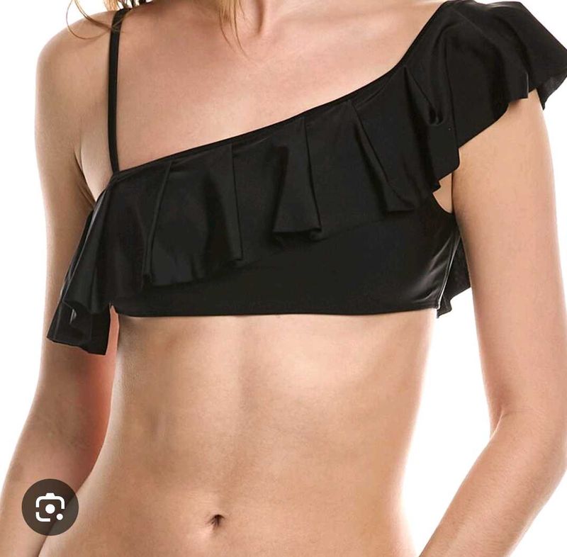 🇳🇿💫🎀Black Ruffle One-Shoulder Bikini Top