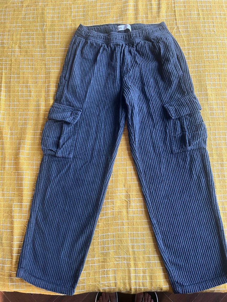 Blue Corduroy Cargo Pants