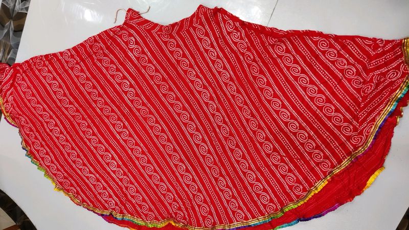Red Bandhani Print Full Flair Chaniya
