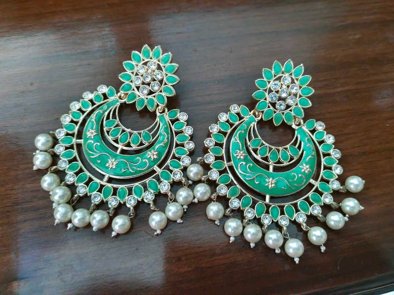 Green Chandbali Earrings