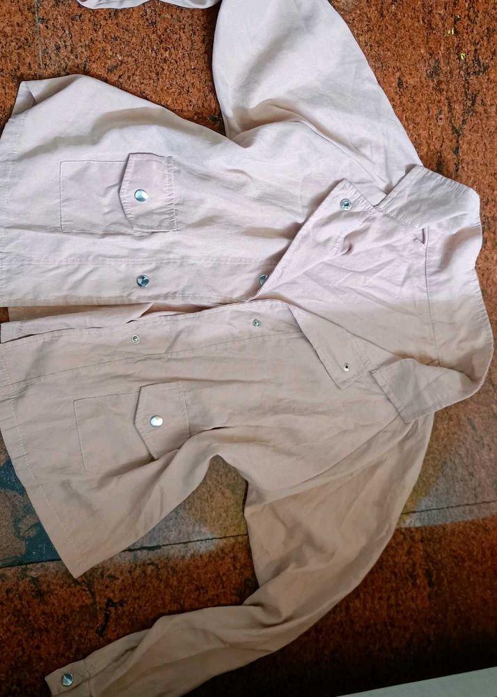 Pink button-down shirt jacket