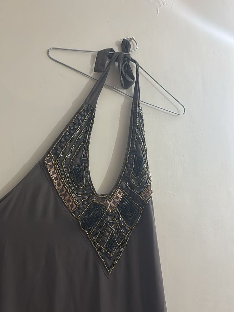 pretty halter grey colour dress