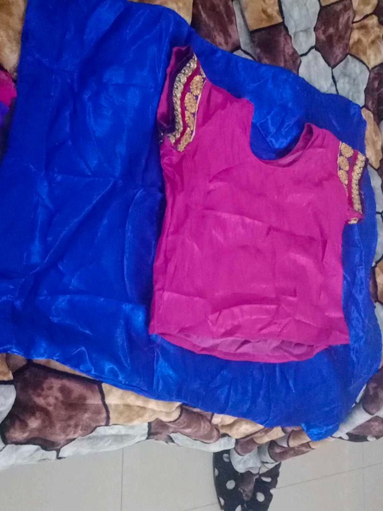 Pink &amp; Blue lehenga Saree Blouse Piece
