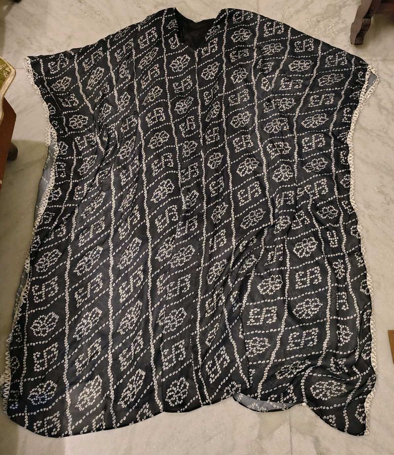 Bandhani Long Kaftan With Lace