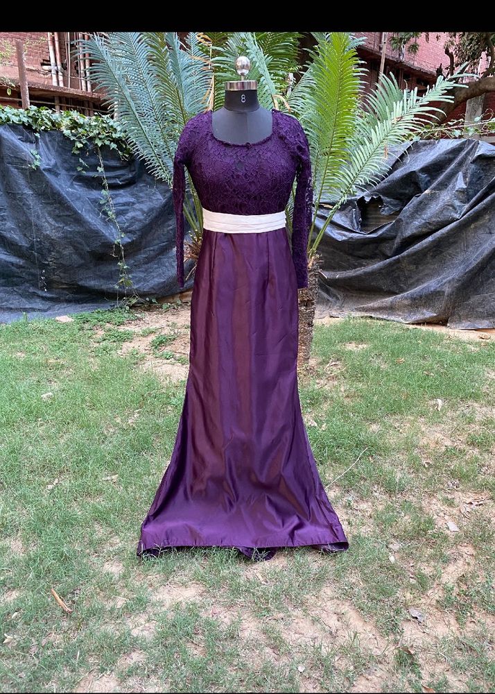 Elegant Purple Lace &amp; Satin Gown