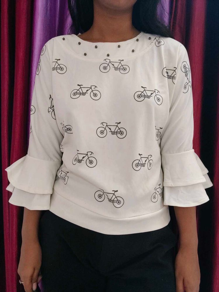 Chic Bicycle Print Top