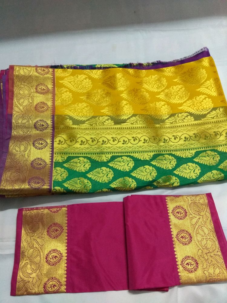 Multicolor semi Silk Saree With Blouse