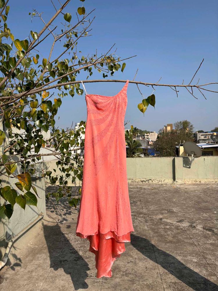 Coral One-Shoulder Dress