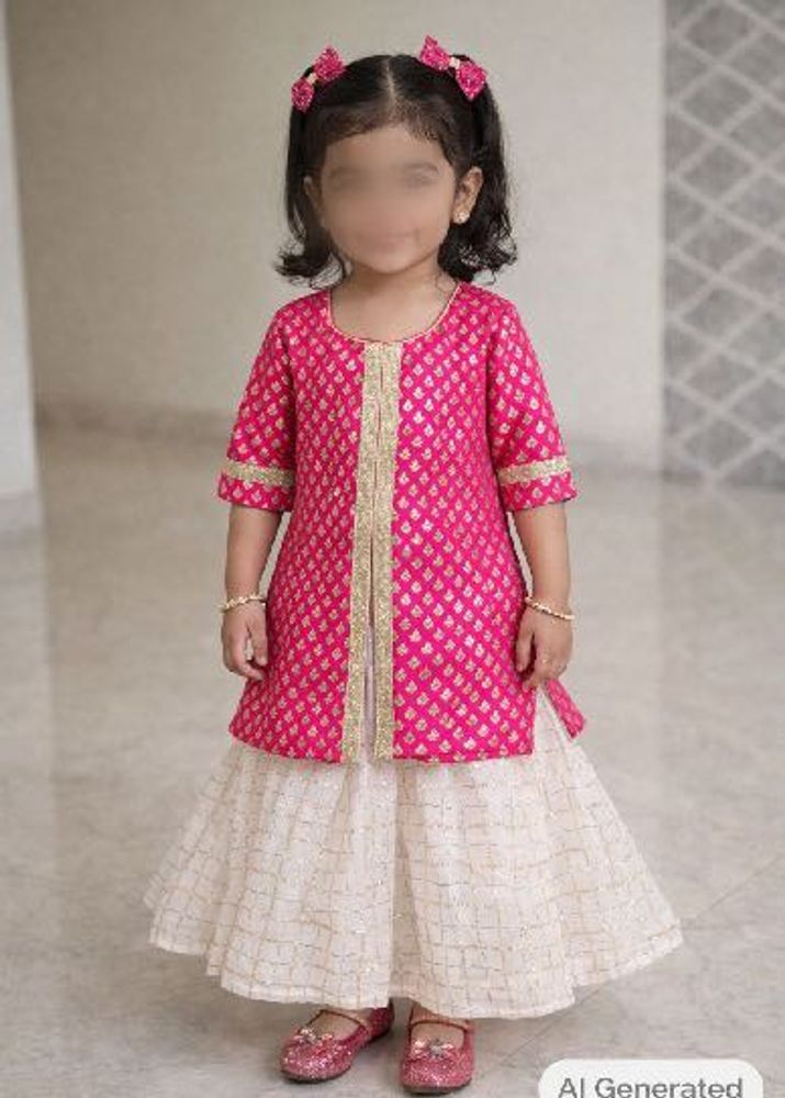 Girls' Festive Pink &amp; Gold lehenga Set