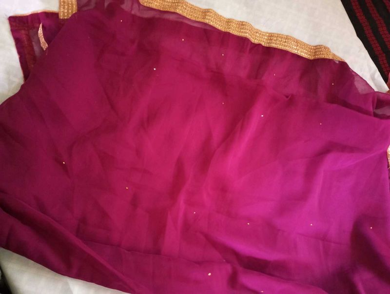 Magenta Duppatta For Half Sarees with Gold Trim