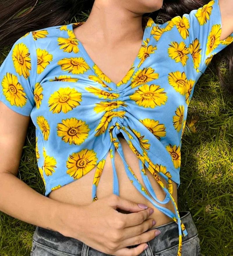 Sunflower Print Crop Top