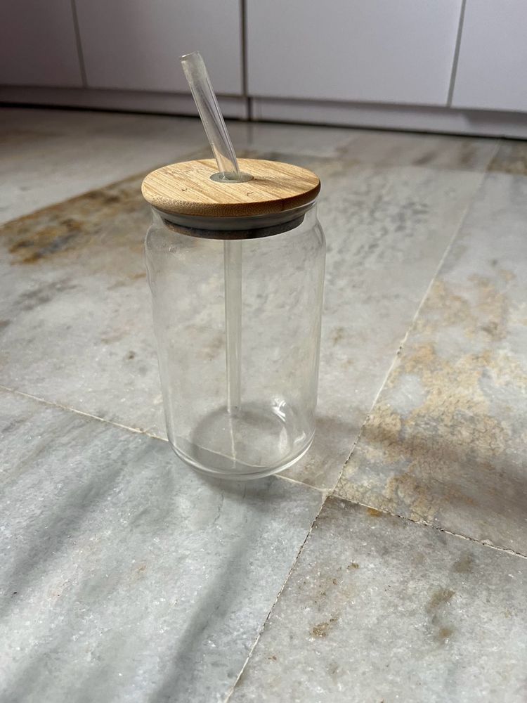 Glass Cup With Straw