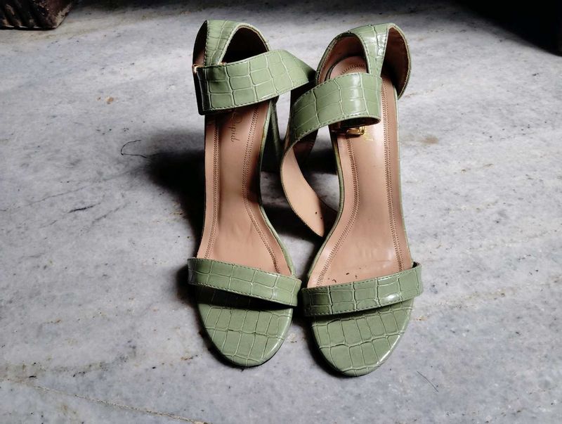 Mint Green Croc Ankle Strap Heels