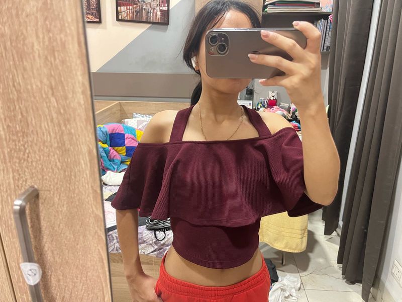 Burgundy Ruffle Crop Top