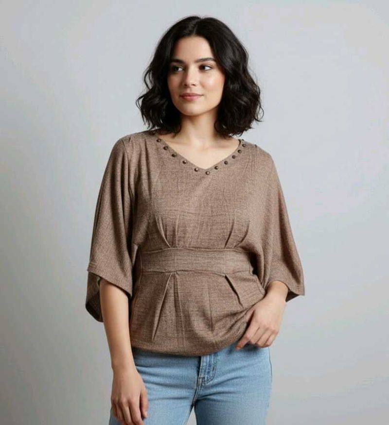 Chic Brown V-Neck Top For Women